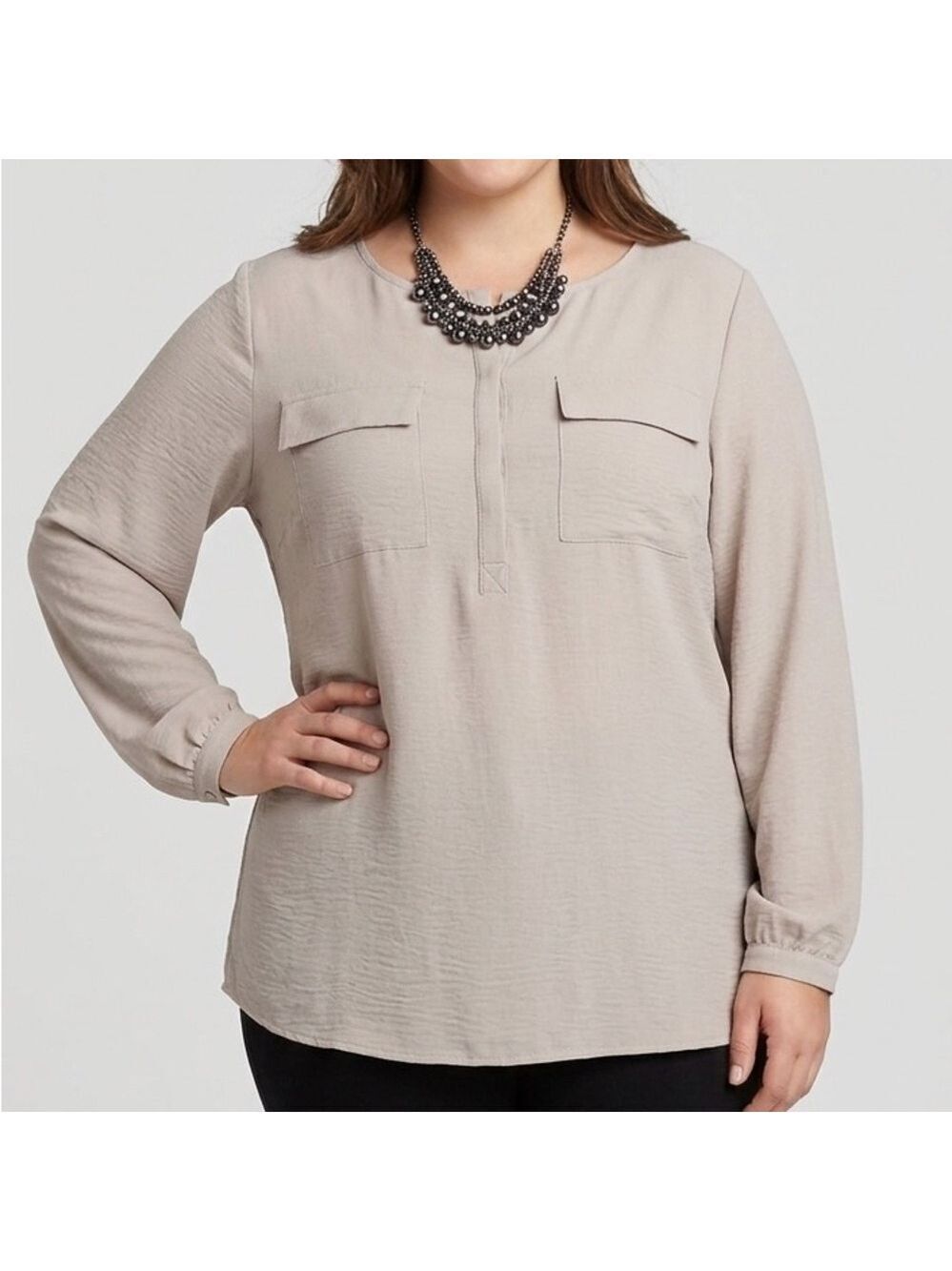 JOE FRESH Double Breasted Button Front Cream Long Sleeve Shirt XXL